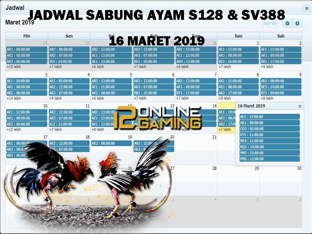 Jadwal Sabung Ayam S128 Dan SV388 16 Maret 2019