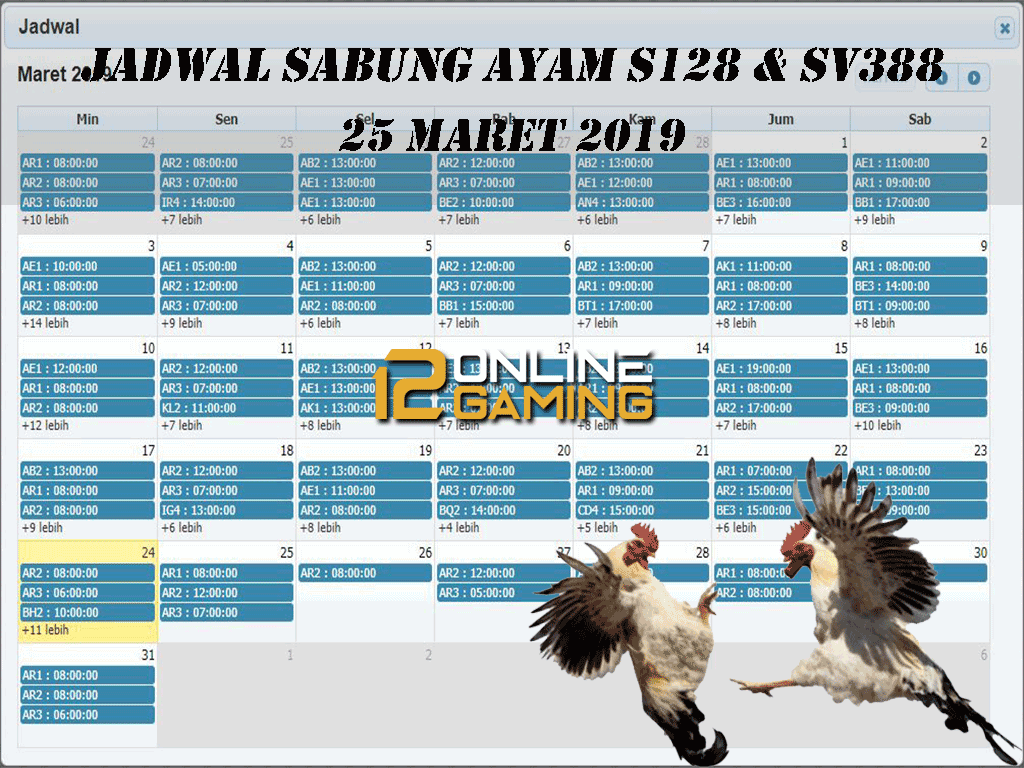 Jadwal Sabung Ayam S128 Dan SV388 25 Maret 2019