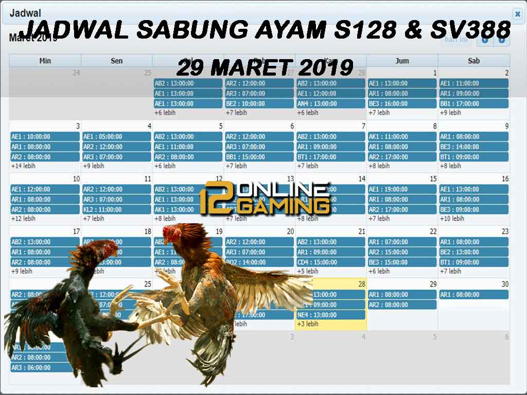 Jadwal Sabung Ayam S128 Dan SV388 29 Maret 2019