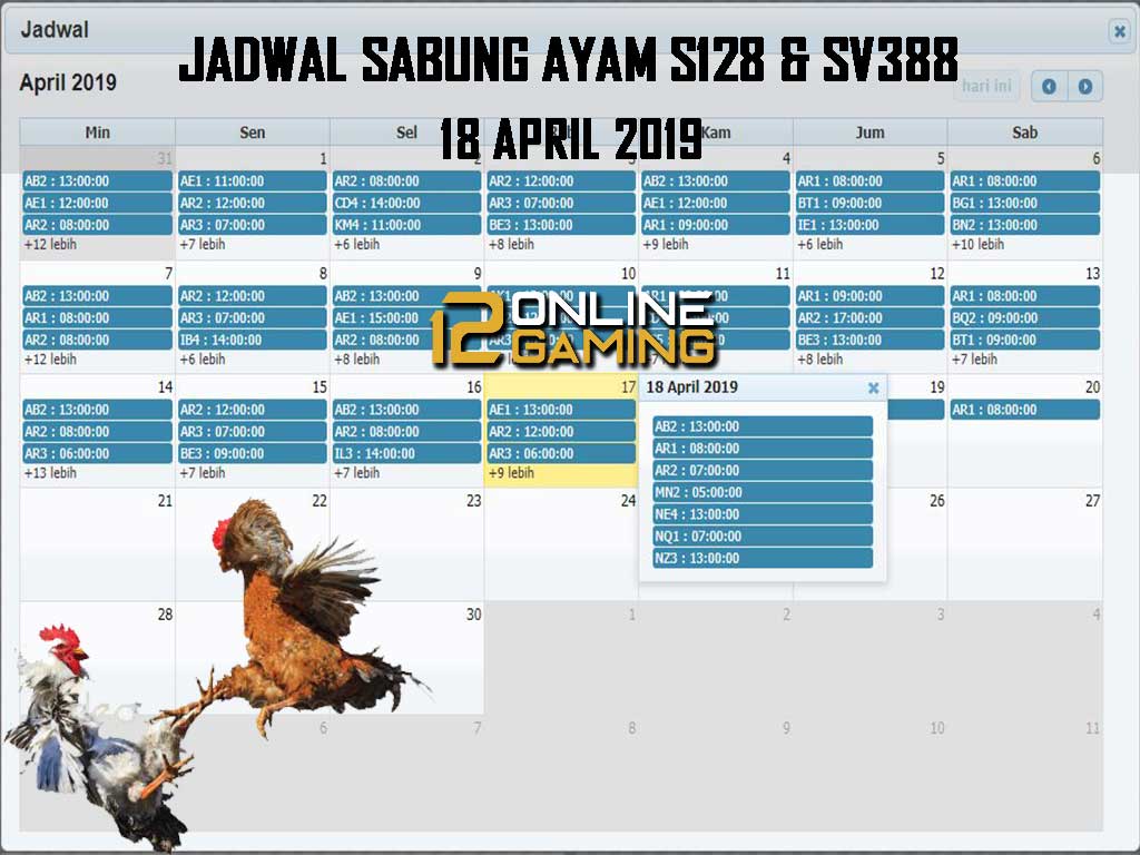 Jadwal Sabung Ayam S128 Dan SV388 18 April 2019