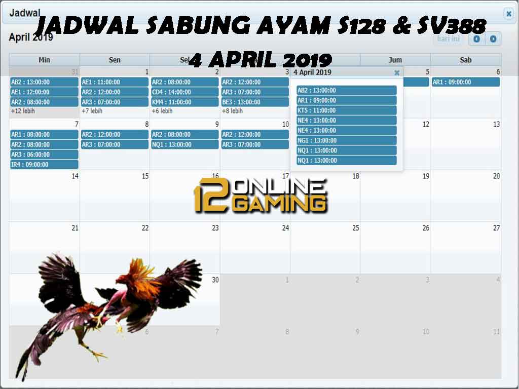 Jadwal Sabung Ayam S128 Dan SV388 4 April 2019