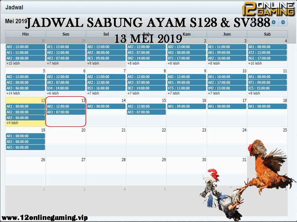 Jadwal Sabung Ayam S128 Dan SV388 13 Mei 2019