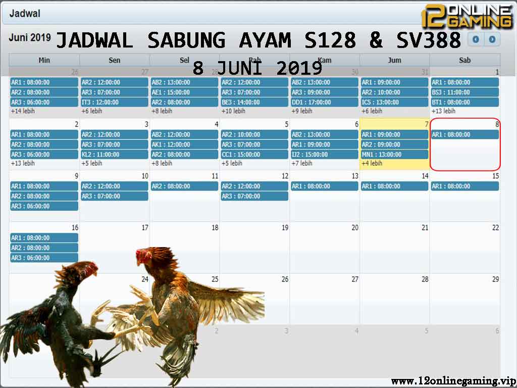 Jadwal Sabung Ayam S128 Dan SV388 8 Juni 2019