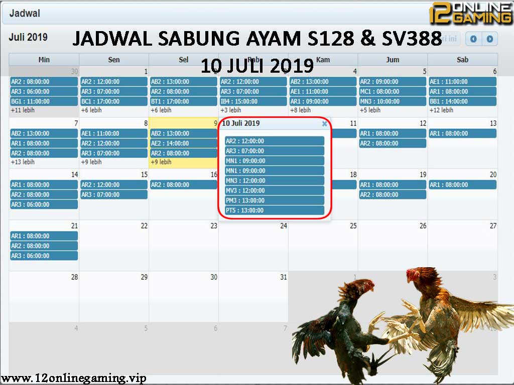 Jadwal Sabung Ayam S128 Dan SV388 10 Juli 2019