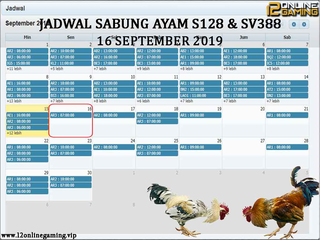 Jadwal Sabung Ayam S128 Dan SV388 16 September 2019