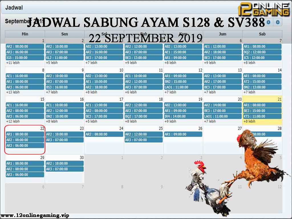 Jadwal Sabung Ayam S128 Dan SV388 22 September 2019