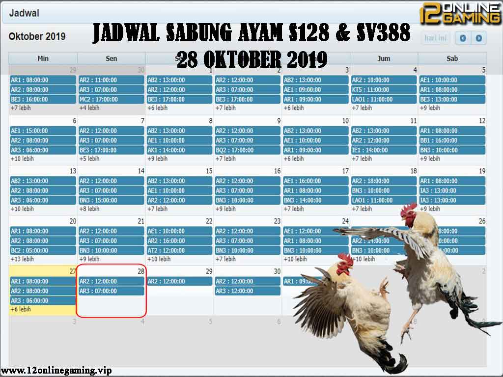 Jadwal Sabung Ayam S128 Dan SV388 28 Oktober 2019