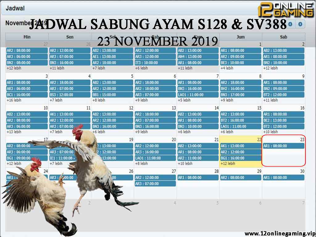 Jadwal Sabung Ayam S128 Dan SV388 23 November 2019